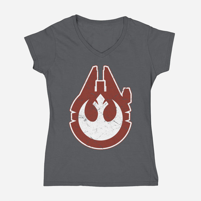 Vintage Millenium Falcon-Womens-V-Neck-Tee-Astrobot Invention