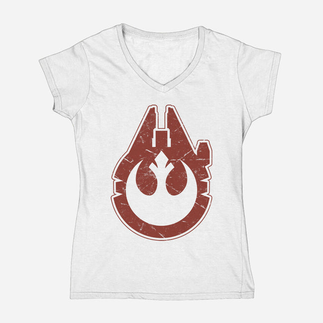 Vintage Millenium Falcon-Womens-V-Neck-Tee-Astrobot Invention