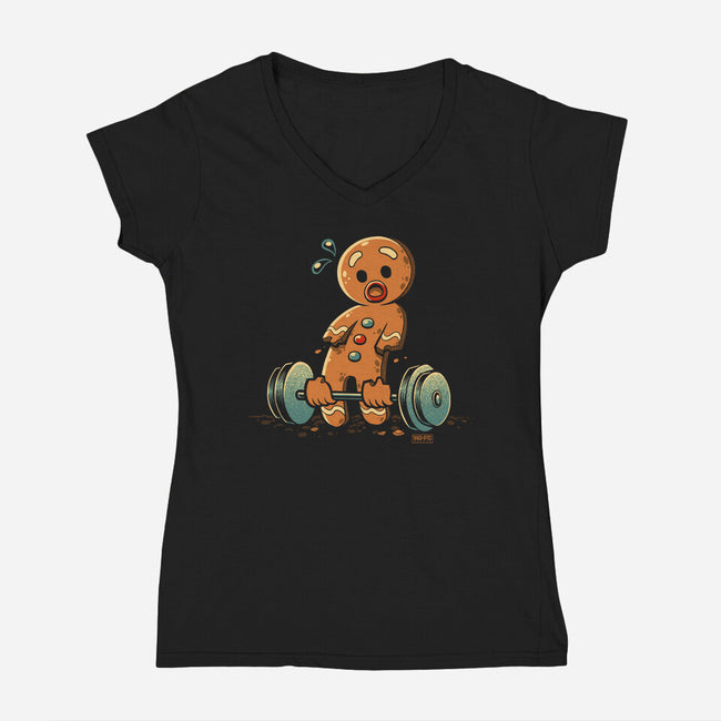 Gingerbread Workout-Womens-V-Neck-Tee-worlddominationforcats