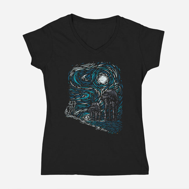 Hoth Night-Womens-V-Neck-Tee-sebasebi