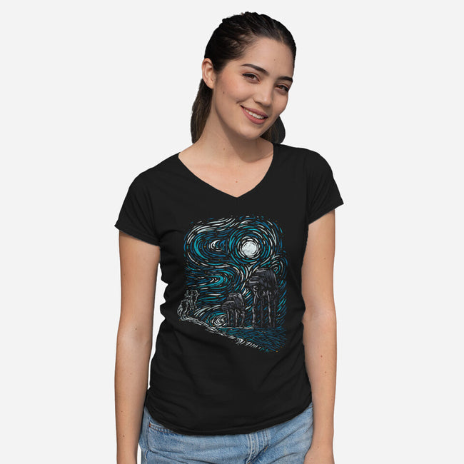 Hoth Night-Womens-V-Neck-Tee-sebasebi