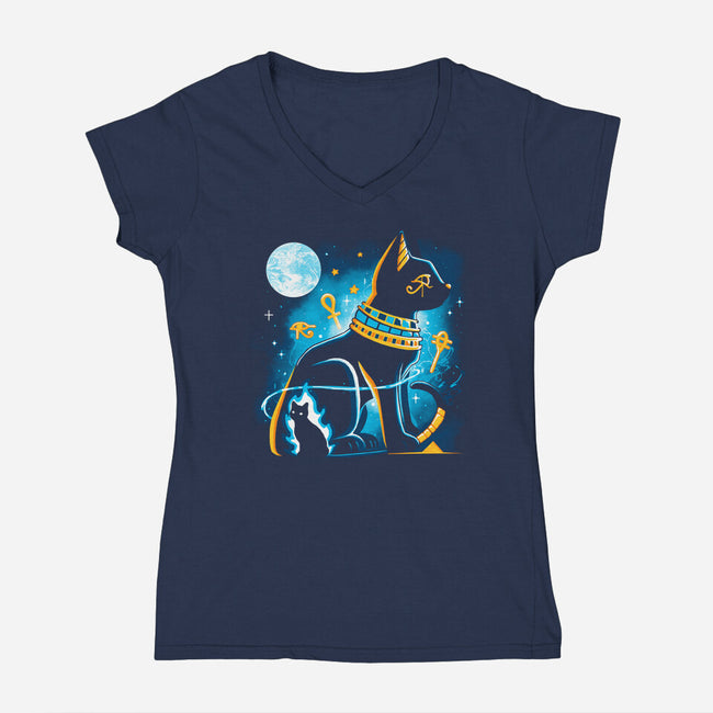 Bastet Goddess-Womens-V-Neck-Tee-Vallina84