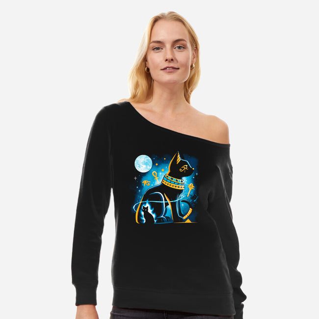 Bastet Goddess-Womens-Off Shoulder-Sweatshirt-Vallina84