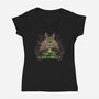 Totoro Plant-Womens-V-Neck-Tee-yumie