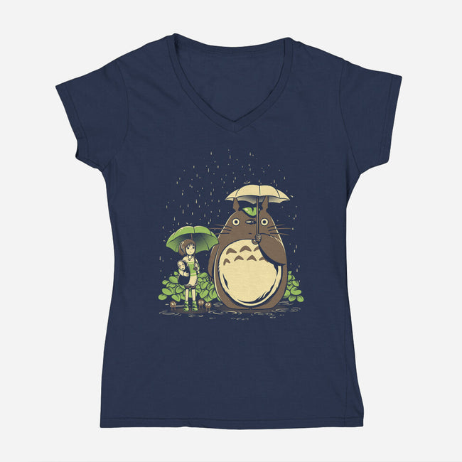 Chihiro And Totoro-Womens-V-Neck-Tee-yumie