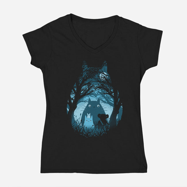 Totoro Magic-Womens-V-Neck-Tee-yumie