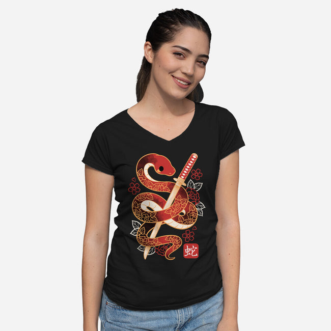 Chinese Cute Year Of The Snake-Womens-V-Neck-Tee-NemiMakeit