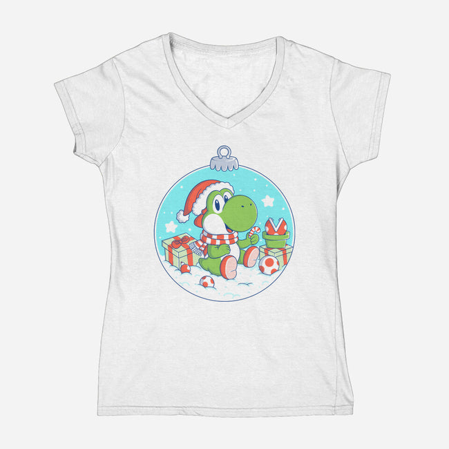 Dino Christmas-Womens-V-Neck-Tee-Eoli Studio