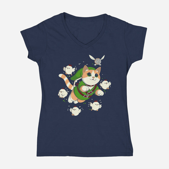 The Legend Of The Cat-Womens-V-Neck-Tee-Eoli Studio