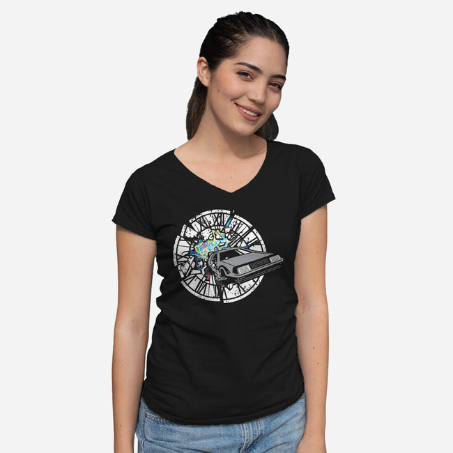 Delorean Dreams-Womens-V-Neck-Tee-dalethesk8er