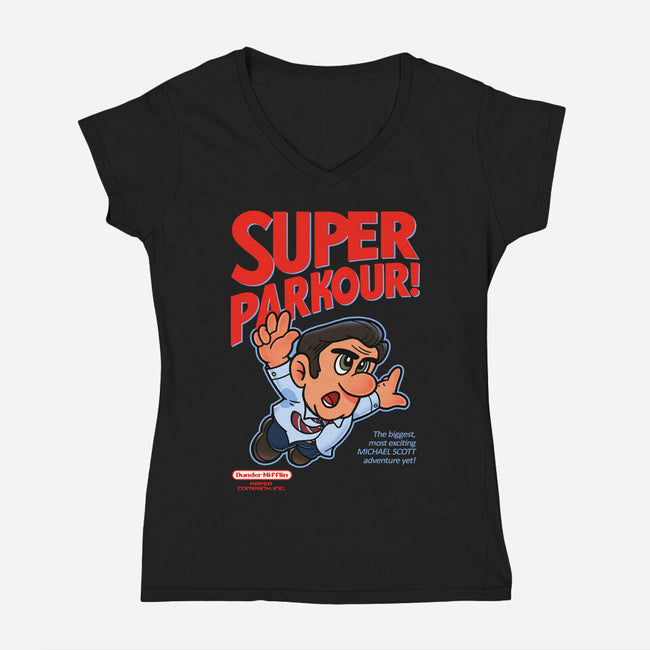 Super Parkour-Womens-V-Neck-Tee-Getsousa!