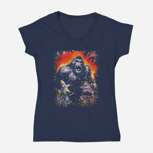 The King Of Skull Island-Womens-V-Neck-Tee-kharmazero