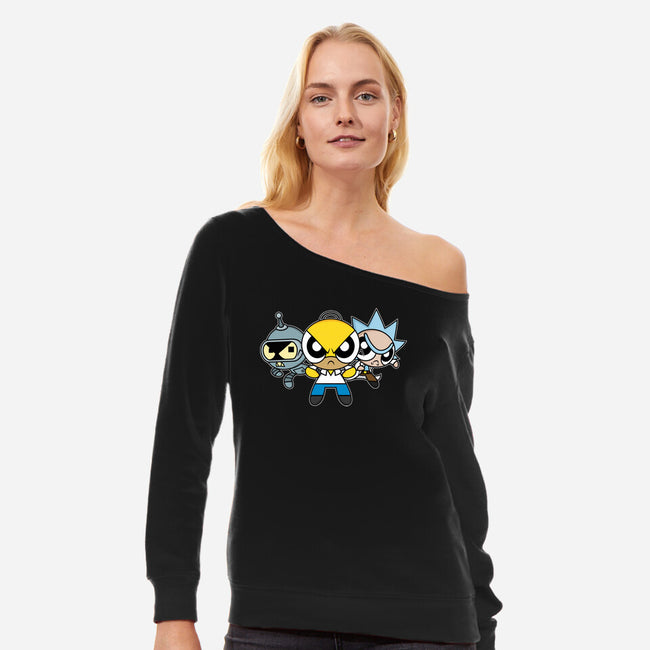 The Powerpuff Drinkers-Womens-Off Shoulder-Sweatshirt-Barbadifuoco