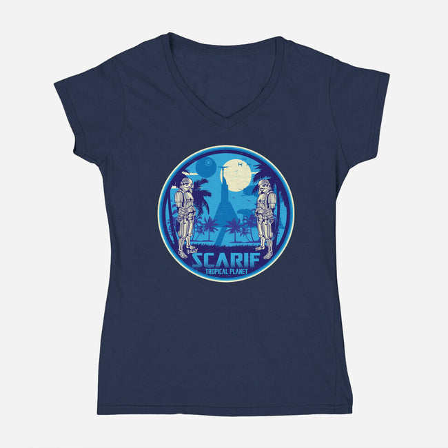 Visit The Tropical Planet-Womens-V-Neck-Tee-CarloJ1956