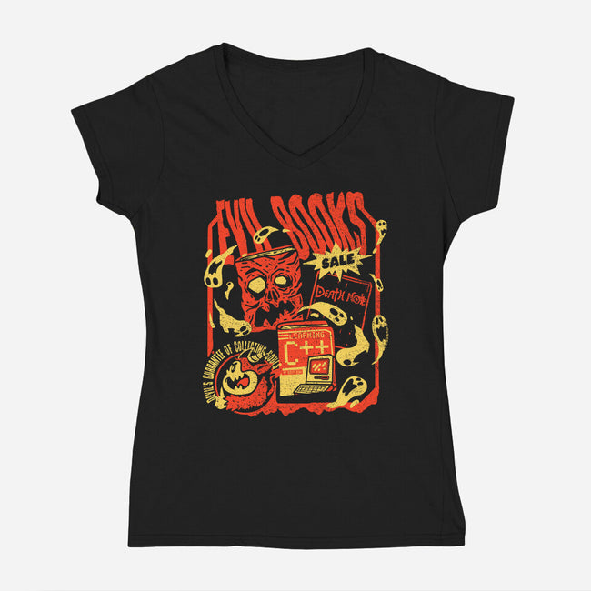 Evil Books-Womens-V-Neck-Tee-Sketchdemao