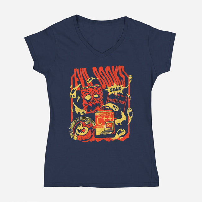 Evil Books-Womens-V-Neck-Tee-Sketchdemao