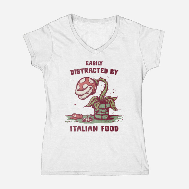 Easily Distracted By Italian Food-Womens-V-Neck-Tee-kg07