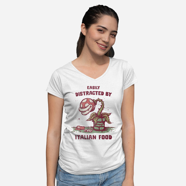 Easily Distracted By Italian Food-Womens-V-Neck-Tee-kg07