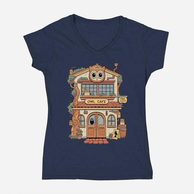 Owl Cafe-Womens-V-Neck-Tee-vp021