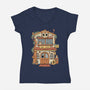 Owl Cafe-Womens-V-Neck-Tee-vp021