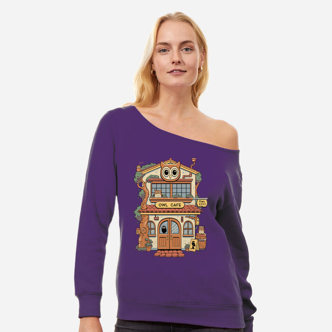 Owl Cafe-Womens-Off Shoulder-Sweatshirt-vp021