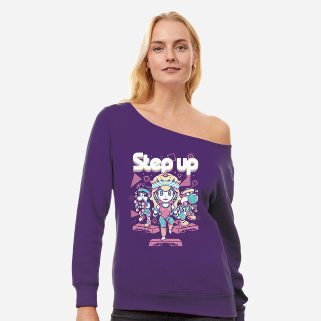 Step Up Peach-Womens-Off Shoulder-Sweatshirt-Sketchdemao