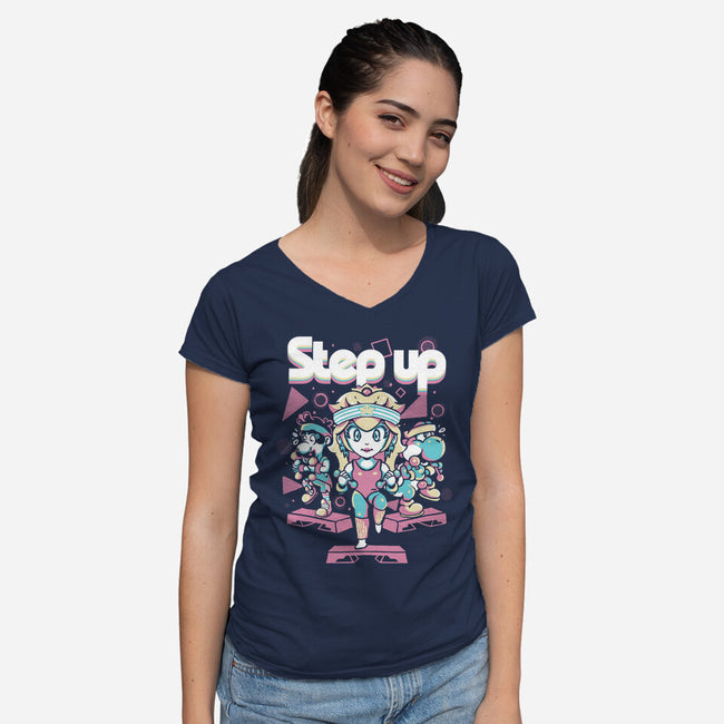 Step Up Peach-Womens-V-Neck-Tee-Sketchdemao