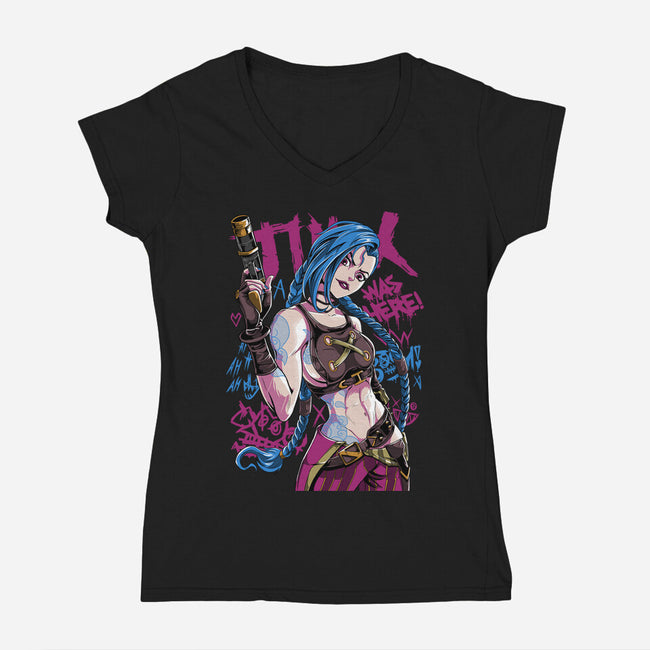 Blue Hair Was Here-Womens-V-Neck-Tee-Nihon Bunka