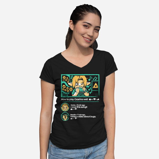 How To Play Ocarina Well-Womens-V-Neck-Tee-Sketchdemao