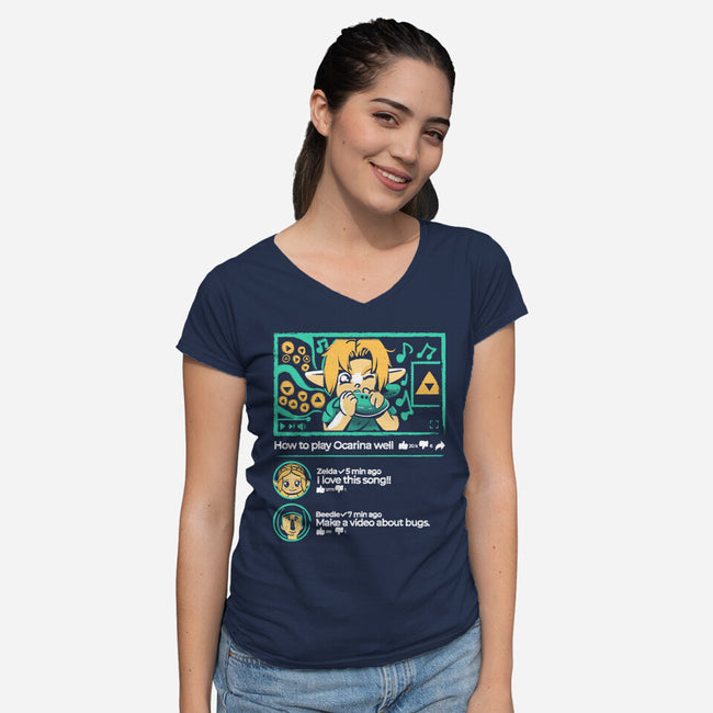 How To Play Ocarina Well-Womens-V-Neck-Tee-Sketchdemao