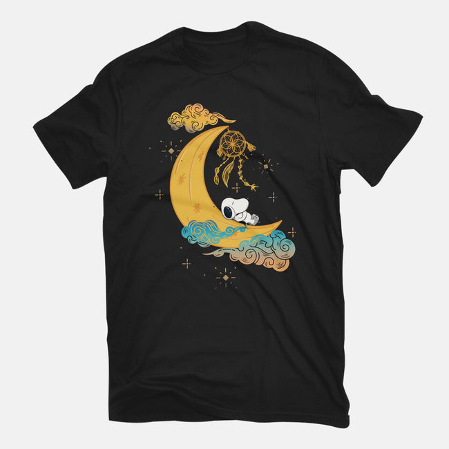 Snoopy Moon-Womens-Fitted-Tee-MaxoArt