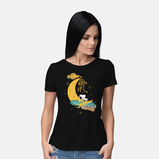 Snoopy Moon-Womens-Basic-Tee-MaxoArt