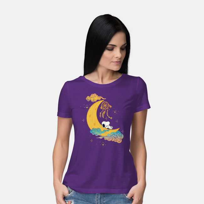 Snoopy Moon-Womens-Basic-Tee-MaxoArt