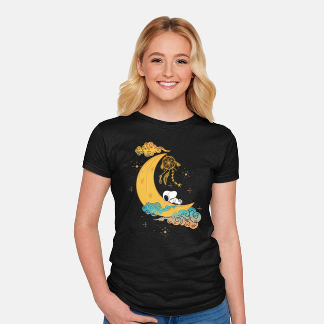 Snoopy Moon-Womens-Fitted-Tee-MaxoArt