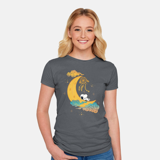 Snoopy Moon-Womens-Fitted-Tee-MaxoArt
