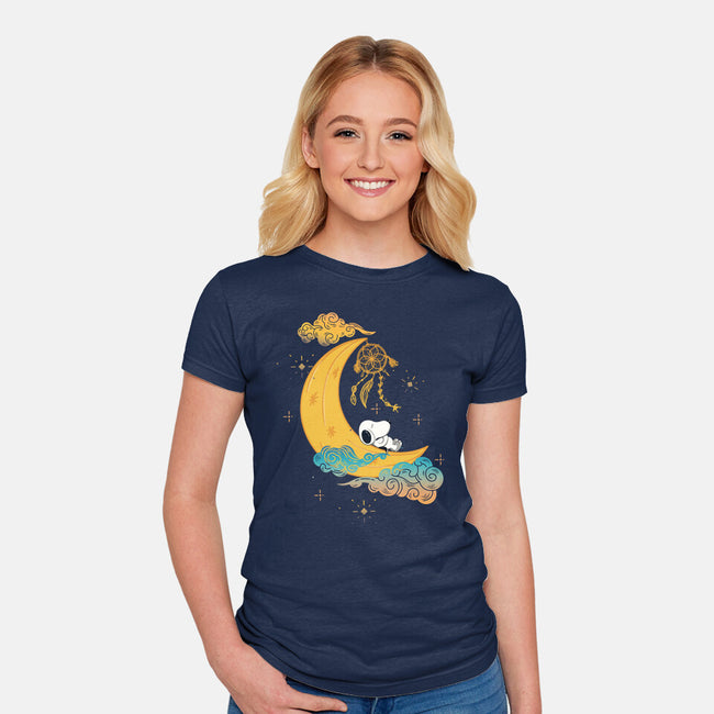 Snoopy Moon-Womens-Fitted-Tee-MaxoArt