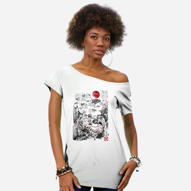 Last Battle Of The Galactic Civil War-Womens-Off Shoulder-Tee-DrMonekers