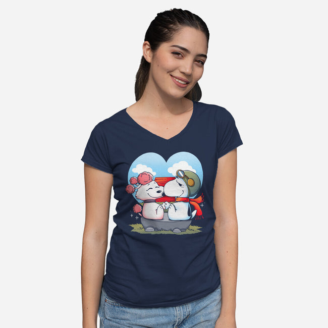 Valentine Dogs-Womens-V-Neck-Tee-Vallina84