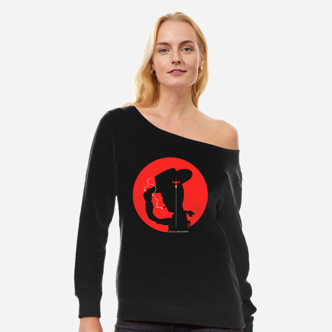 Woody Bebop-Womens-Off Shoulder-Sweatshirt-sebasebi