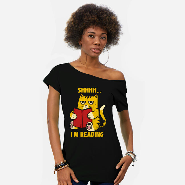 Shhhh I'm Reading-Womens-Off Shoulder-Tee-sebasebi