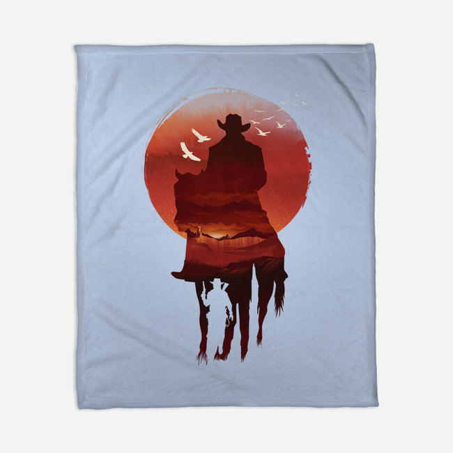 Red Sunset Cowboy-None-Fleece-Blanket-dandingeroz