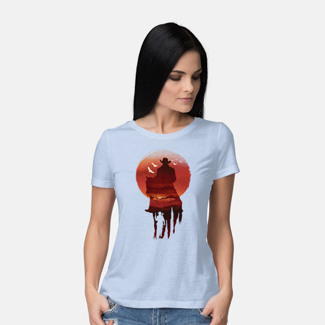 Red Sunset Cowboy-Womens-Basic-Tee-dandingeroz