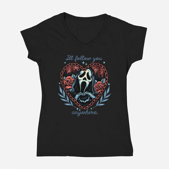 Following Anywhere-Womens-V-Neck-Tee-glitchygorilla