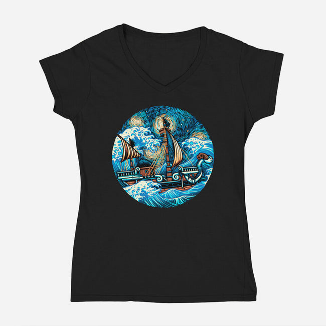 Pirate Waves-Womens-V-Neck-Tee-glitchygorilla