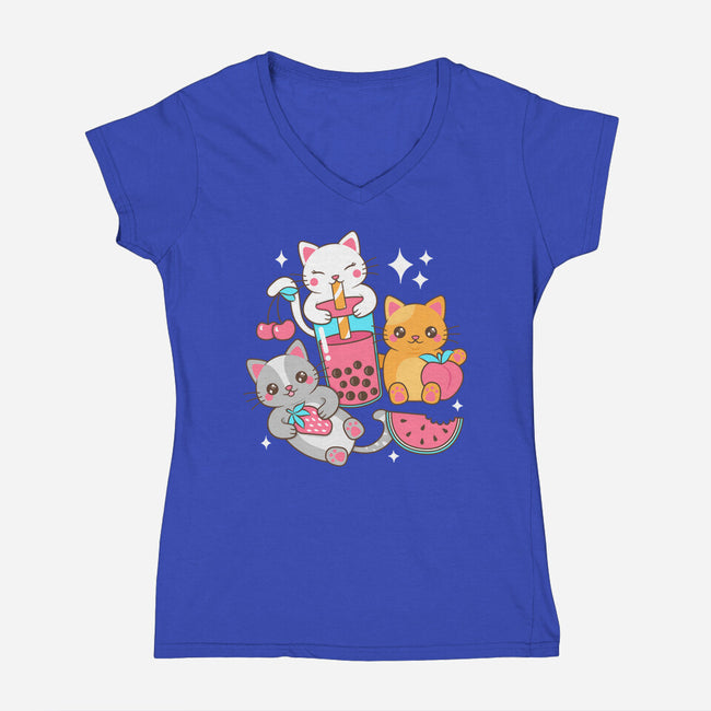 Boba Tea Kittens-Womens-V-Neck-Tee-robyriker