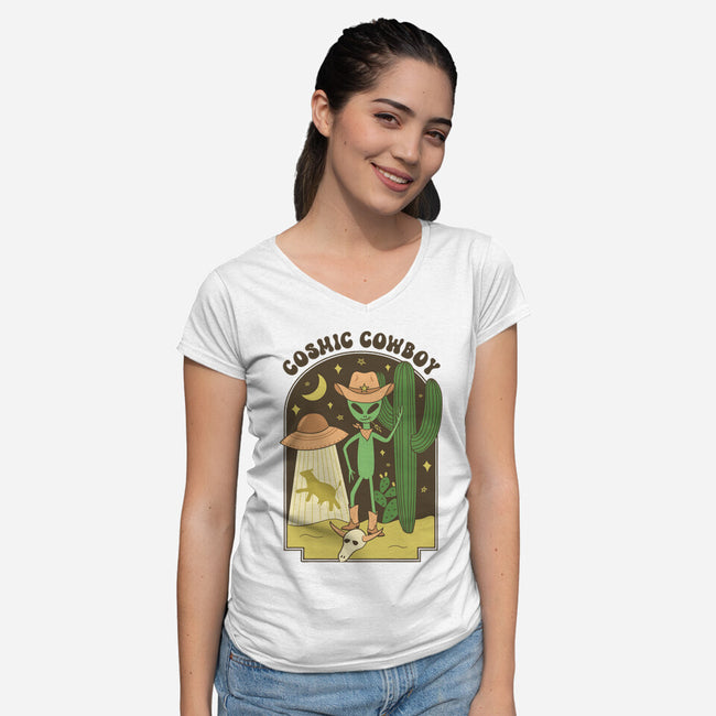 Cosmic Cowboy-Womens-V-Neck-Tee-robyriker