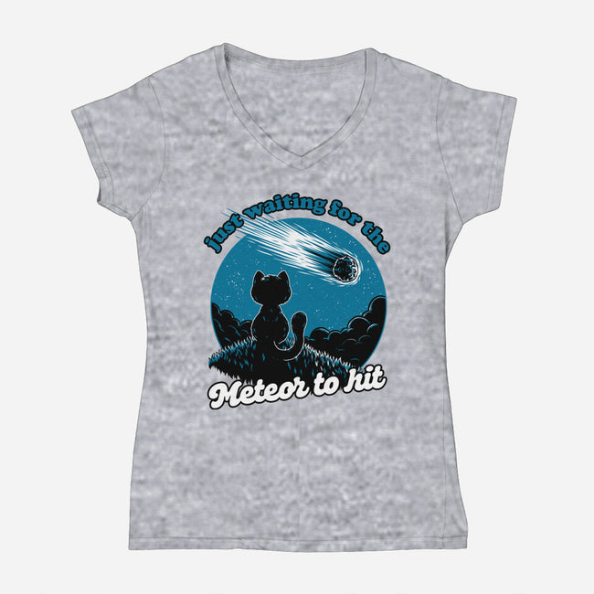 Cat Waiting The Meteor-Womens-V-Neck-Tee-Studio Mootant