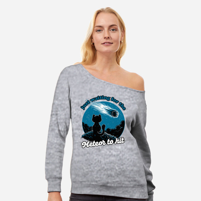 Cat Waiting The Meteor-Womens-Off Shoulder-Sweatshirt-Studio Mootant