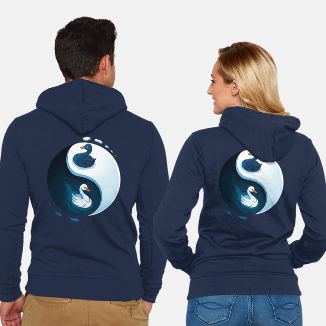 Swan White And Black-Unisex-Zip-Up-Sweatshirt-Vallina84