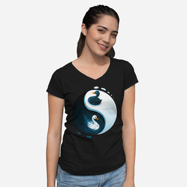 Swan White And Black-Womens-V-Neck-Tee-Vallina84